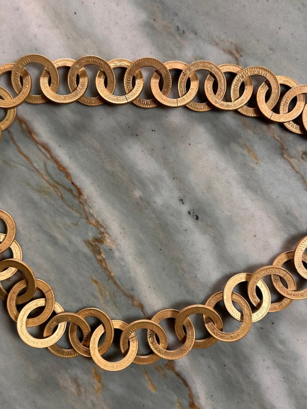Mexican 10 Peso Coin Ring Chain Necklace Upcycled Toggle Clasp ~23"